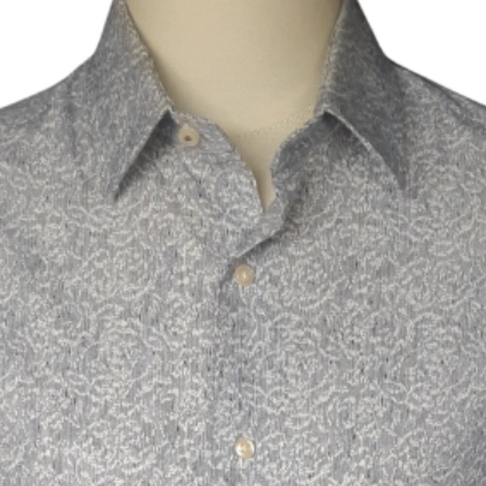 Ben Sherman SZ 15 Cotton Men's Black & White Stripe w/Print Button Up Shirt